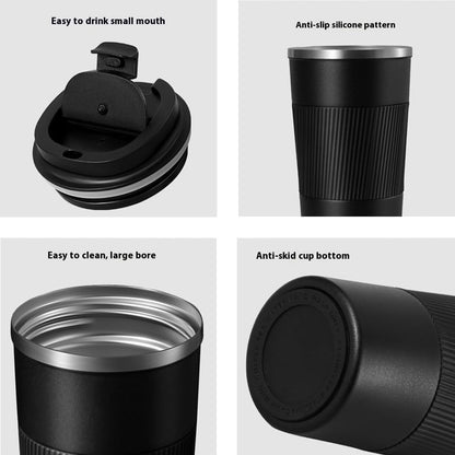 Leak-Proof Stainless Steel Coffee Tumbler - 18oz Insulated Mug with Anti-Slip Grip for Travel & Office (Black)
