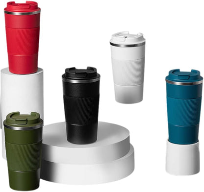 Leak-Proof Stainless Steel Coffee Tumbler - 18oz Insulated Mug with Anti-Slip Grip for Travel & Office (Black)