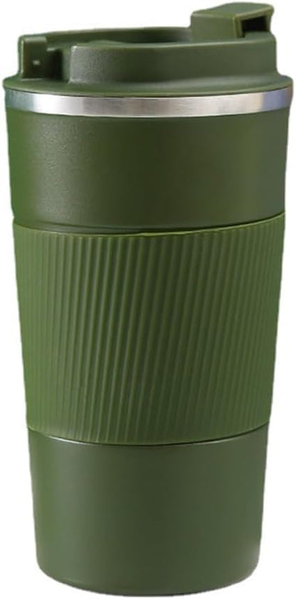 Leak-Proof Stainless Steel Coffee Tumbler - 18oz Insulated Mug with Anti-Slip Grip for Travel & Office (Black)
