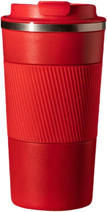 Leak-Proof Stainless Steel Coffee Tumbler - 18oz Insulated Mug with Anti-Slip Grip for Travel & Office (Black)