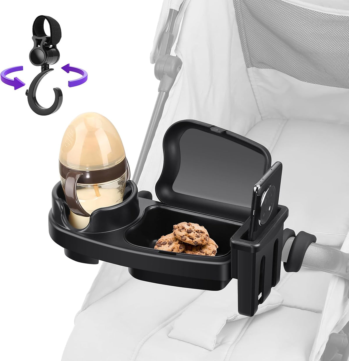 Universal Stroller Snack Tray, 3 in 1 Stroller Cup Holder