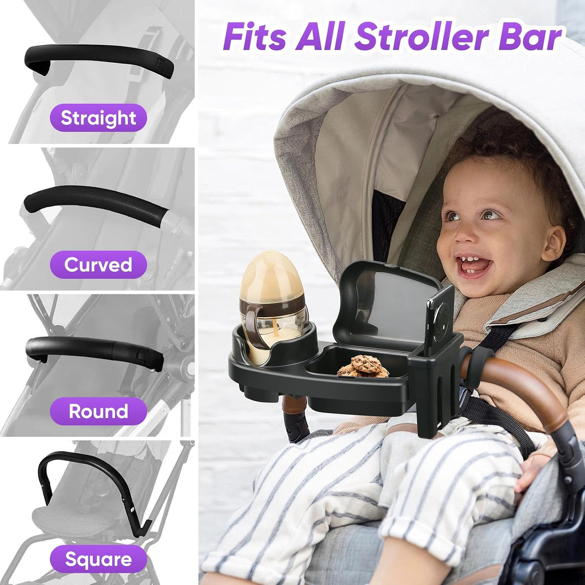 Universal Stroller Snack Tray, 3 in 1 Stroller Cup Holder