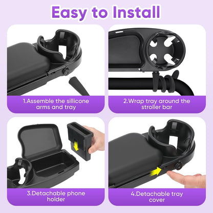 Universal Stroller Snack Tray, 3 in 1 Stroller Cup Holder