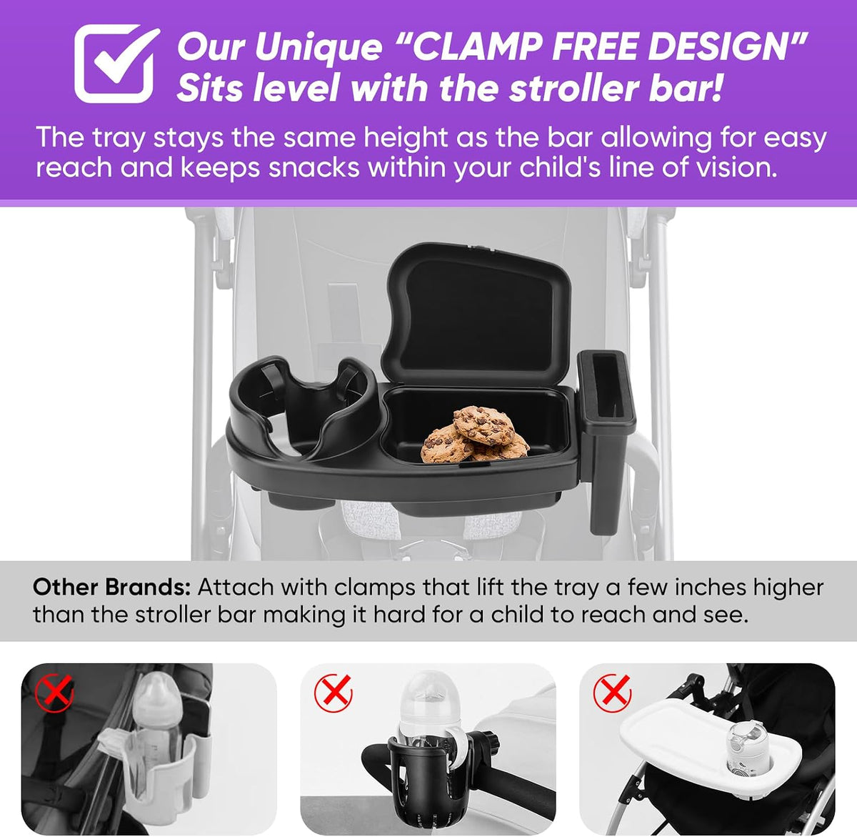 Universal Stroller Snack Tray, 3 in 1 Stroller Cup Holder