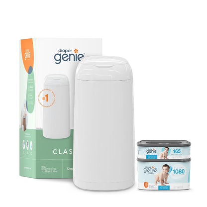 Classic Diaper Pail Gift Set | Push-N-Lock Odor Control | Includes Starter Refill and Jumbo+ Refill | Holds up to 1,245 Newborn Diapers | Baby Registry Must-Have