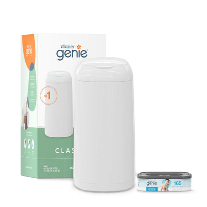 Classic Diaper Pail Gift Set | Push-N-Lock Odor Control | Includes Starter Refill and Jumbo+ Refill | Holds up to 1,245 Newborn Diapers | Baby Registry Must-Have