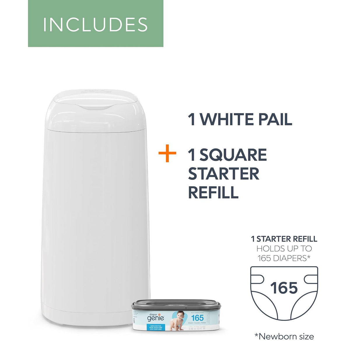 Classic Diaper Pail Gift Set | Push-N-Lock Odor Control | Includes Starter Refill and Jumbo+ Refill | Holds up to 1,245 Newborn Diapers | Baby Registry Must-Have