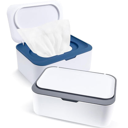 2Pcs Wipe Dispenser Reusable Baby Wipe Holder Container (Blue/Gray)