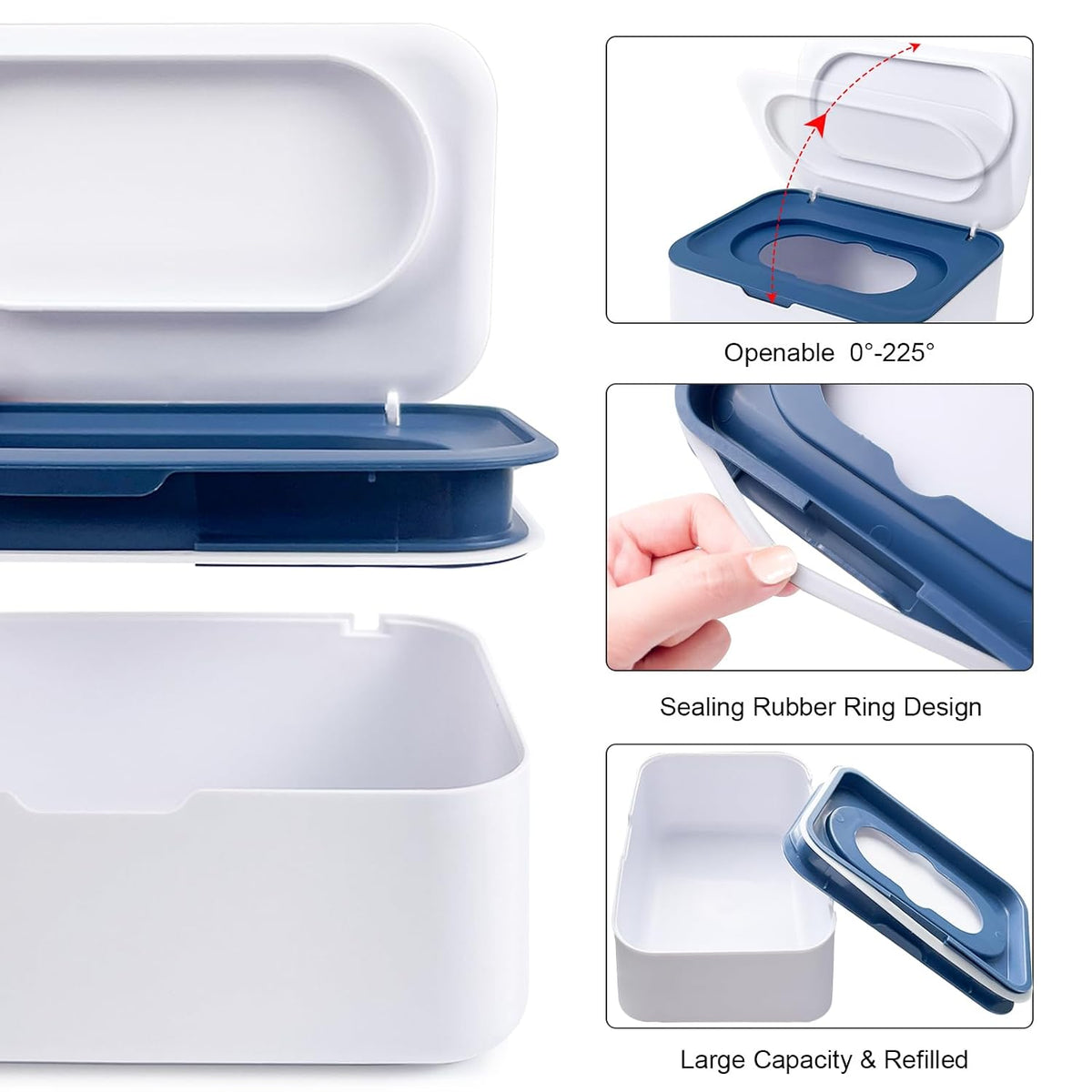 2Pcs Wipe Dispenser Reusable Baby Wipe Holder Container (Blue/Gray)
