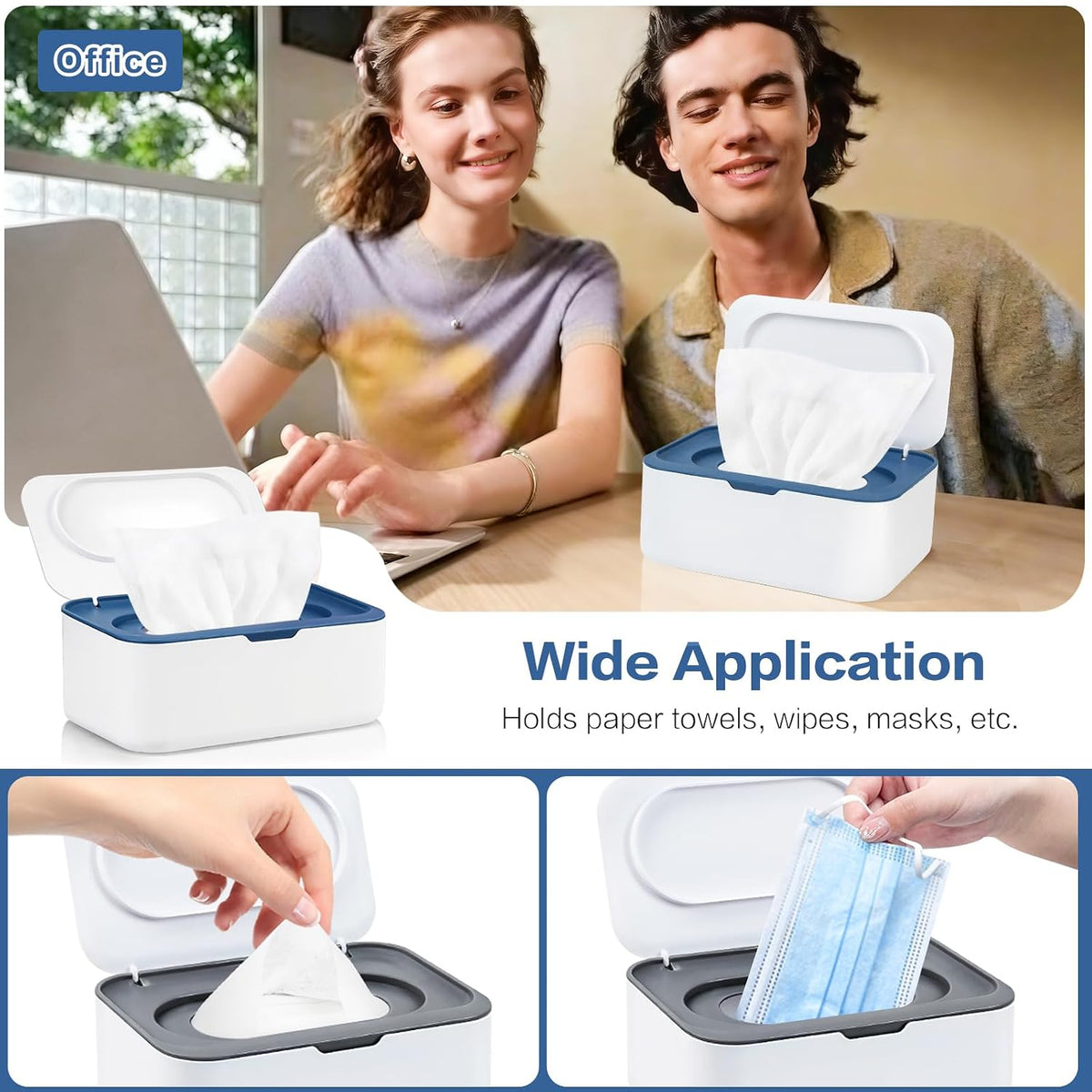 2Pcs Wipe Dispenser Reusable Baby Wipe Holder Container (Blue/Gray)