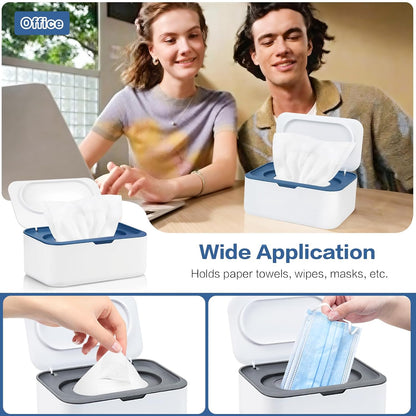 2Pcs Wipe Dispenser Reusable Baby Wipe Holder Container (Blue/Gray)