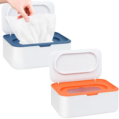 2Pcs Wipe Dispenser Reusable Baby Wipe Holder Container (Blue/Gray)