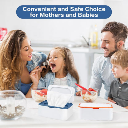2Pcs Wipe Dispenser Reusable Baby Wipe Holder Container (Blue/Gray)