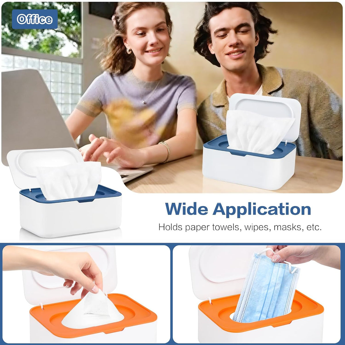 2Pcs Wipe Dispenser Reusable Baby Wipe Holder Container (Blue/Gray)