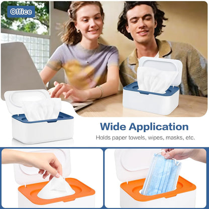2Pcs Wipe Dispenser Reusable Baby Wipe Holder Container (Blue/Gray)