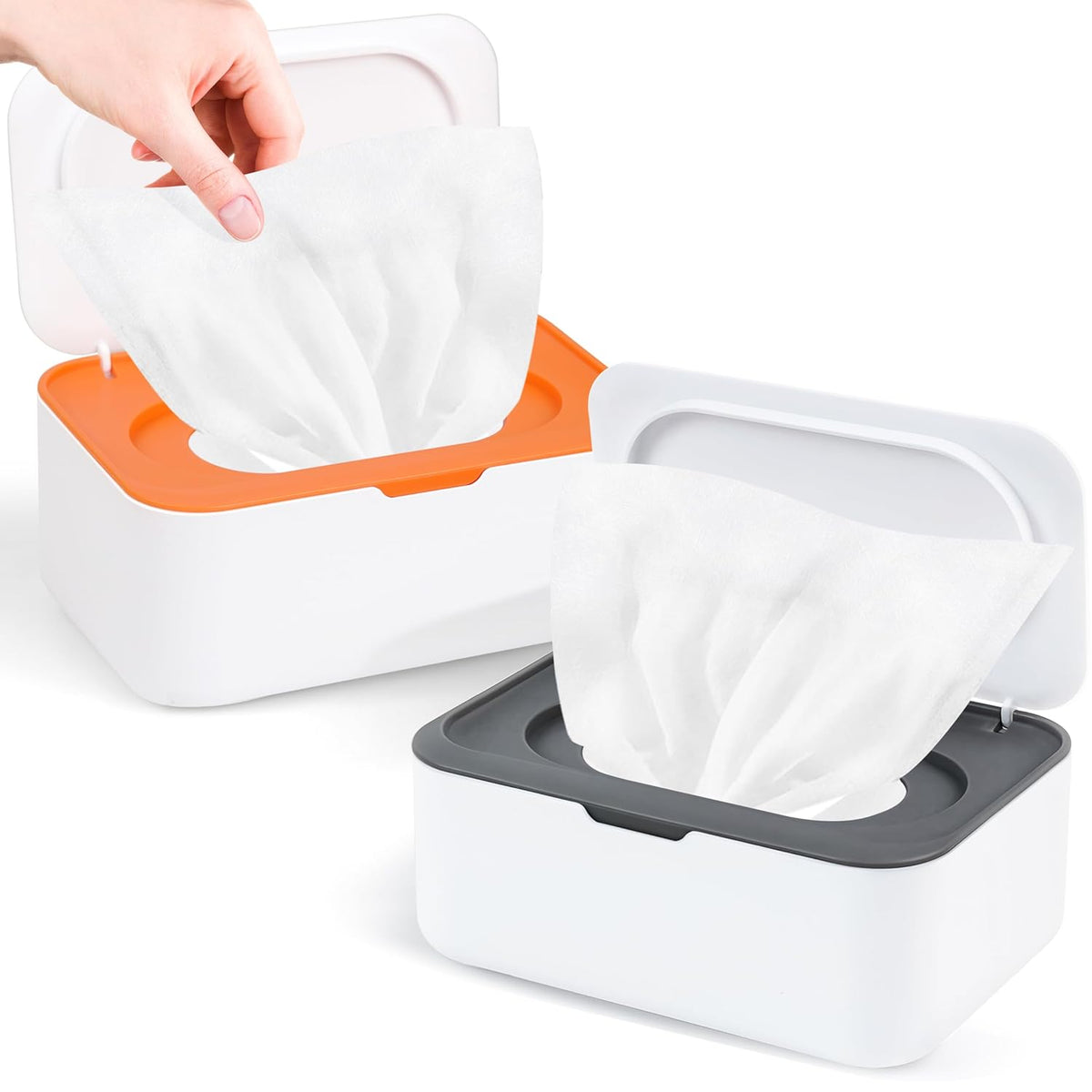 2Pcs Wipe Dispenser Reusable Baby Wipe Holder Container (Blue/Gray)