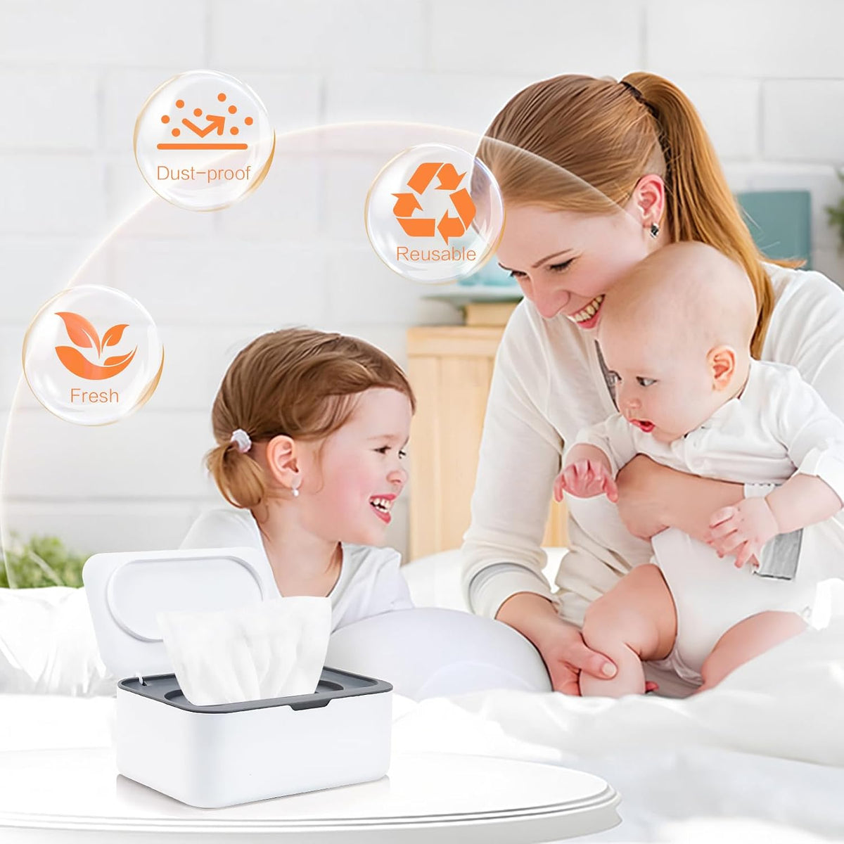 2Pcs Wipe Dispenser Reusable Baby Wipe Holder Container (Blue/Gray)