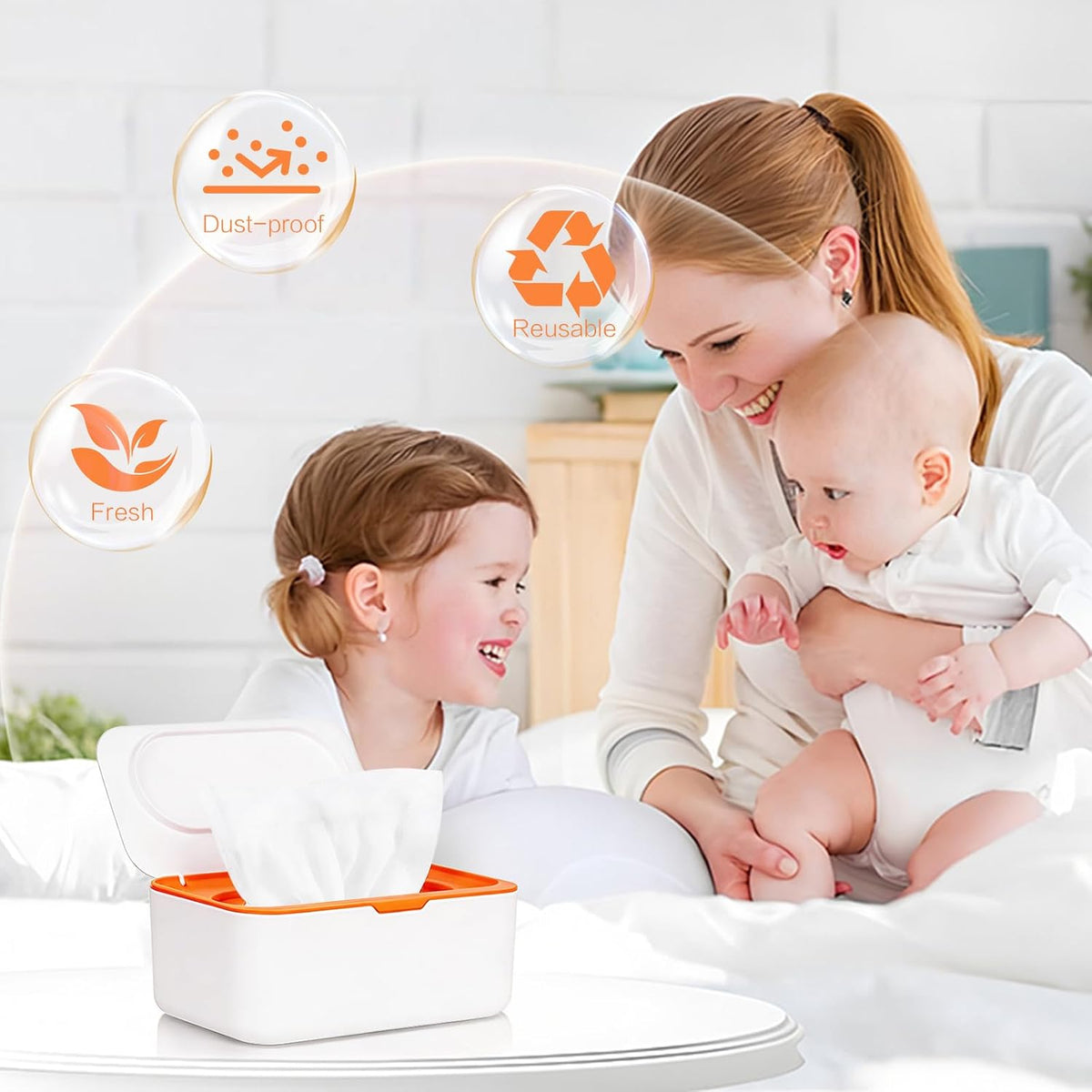 2Pcs Wipe Dispenser Reusable Baby Wipe Holder Container (Blue/Gray)