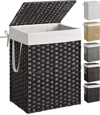 SONGMICS Laundry Hamper with Lid, 23.8 Gal (90 L) Synthetic Rattan,Foldable