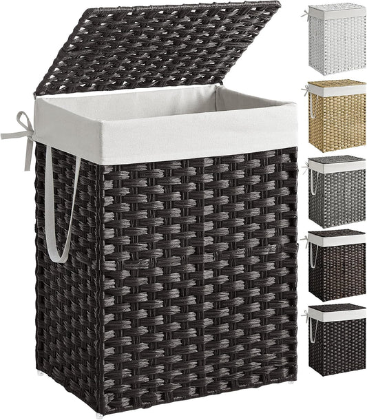SONGMICS Laundry Hamper with Lid, 23.8 Gal (90 L) Synthetic Rattan,Foldable
