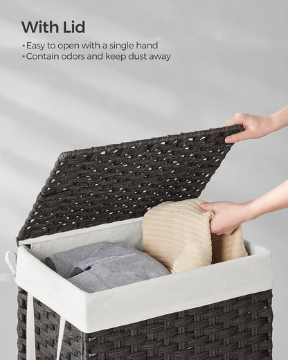 SONGMICS Laundry Hamper with Lid, 23.8 Gal (90 L) Synthetic Rattan,Foldable