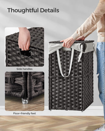 SONGMICS Laundry Hamper with Lid, 23.8 Gal (90 L) Synthetic Rattan,Foldable