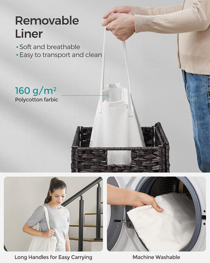 SONGMICS Laundry Hamper with Lid, 23.8 Gal (90 L) Synthetic Rattan,Foldable