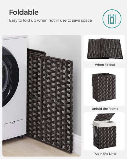SONGMICS Laundry Hamper with Lid, 23.8 Gal (90 L) Synthetic Rattan,Foldable