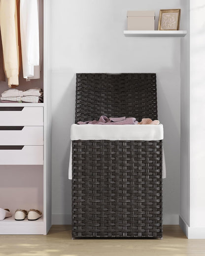 SONGMICS Laundry Hamper with Lid, 23.8 Gal (90 L) Synthetic Rattan,Foldable