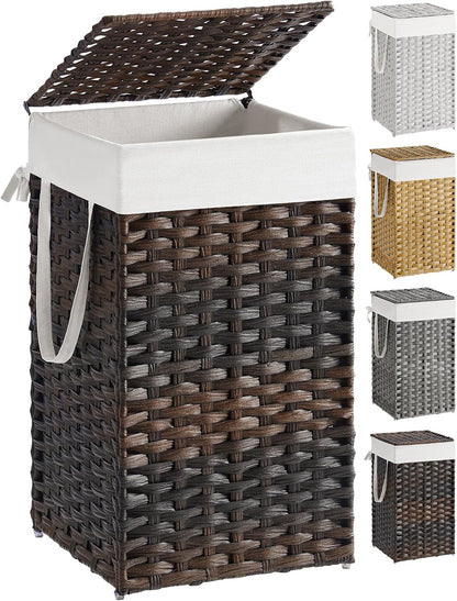 SONGMICS Laundry Hamper with Lid, 23.8 Gal (90 L) Synthetic Rattan,Foldable