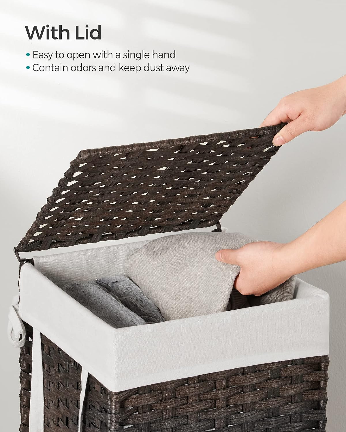 SONGMICS Laundry Hamper with Lid, 23.8 Gal (90 L) Synthetic Rattan,Foldable