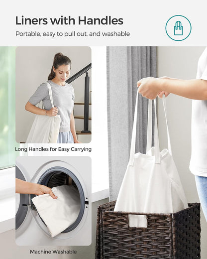 SONGMICS Laundry Hamper with Lid, 23.8 Gal (90 L) Synthetic Rattan,Foldable