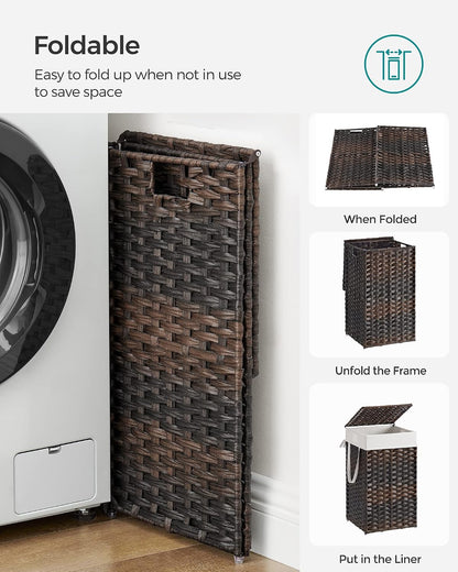 SONGMICS Laundry Hamper with Lid, 23.8 Gal (90 L) Synthetic Rattan,Foldable