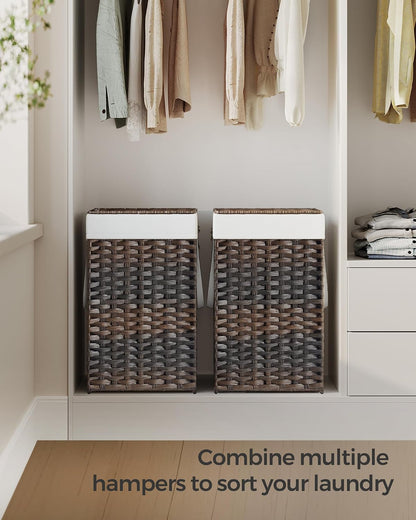 SONGMICS Laundry Hamper with Lid, 23.8 Gal (90 L) Synthetic Rattan,Foldable