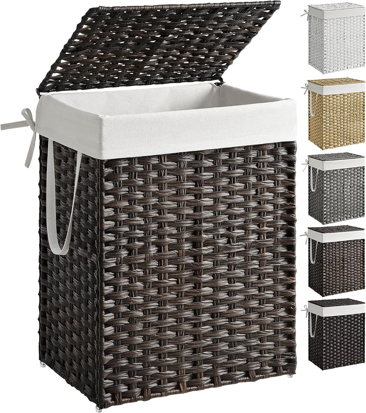 SONGMICS Laundry Hamper with Lid, 23.8 Gal (90 L) Synthetic Rattan,Foldable