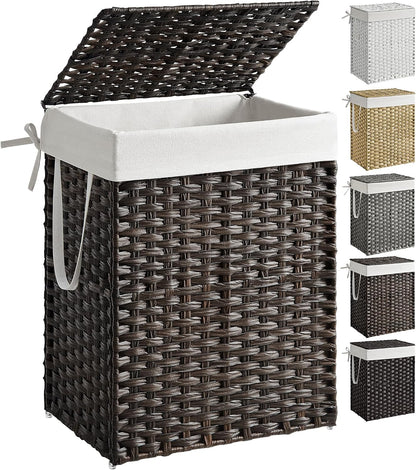 SONGMICS Laundry Hamper with Lid, 23.8 Gal (90 L) Synthetic Rattan,Foldable