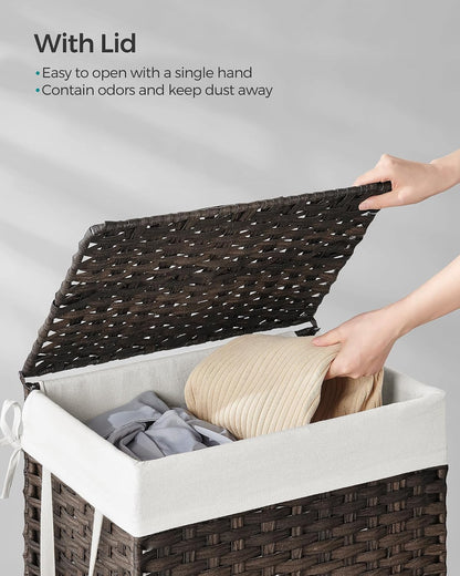 SONGMICS Laundry Hamper with Lid, 23.8 Gal (90 L) Synthetic Rattan,Foldable