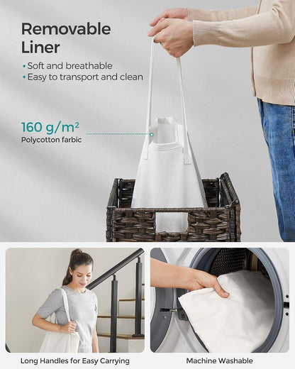 SONGMICS Laundry Hamper with Lid, 23.8 Gal (90 L) Synthetic Rattan,Foldable