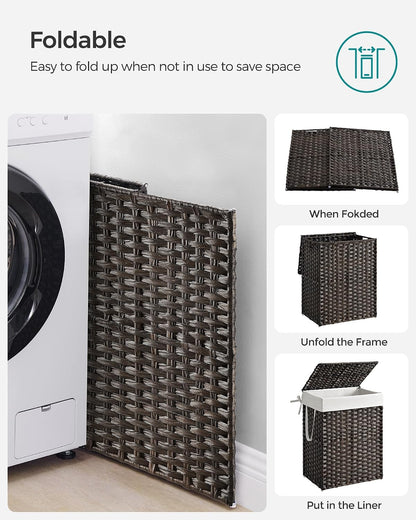 SONGMICS Laundry Hamper with Lid, 23.8 Gal (90 L) Synthetic Rattan,Foldable