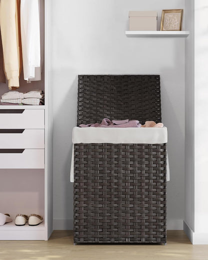 SONGMICS Laundry Hamper with Lid, 23.8 Gal (90 L) Synthetic Rattan,Foldable