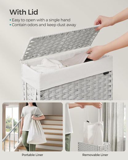 SONGMICS Laundry Hamper with Lid, 23.8 Gal (90 L) Synthetic Rattan,Foldable