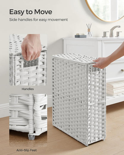 SONGMICS Laundry Hamper with Lid, 23.8 Gal (90 L) Synthetic Rattan,Foldable