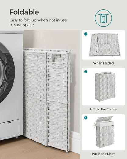 SONGMICS Laundry Hamper with Lid, 23.8 Gal (90 L) Synthetic Rattan,Foldable
