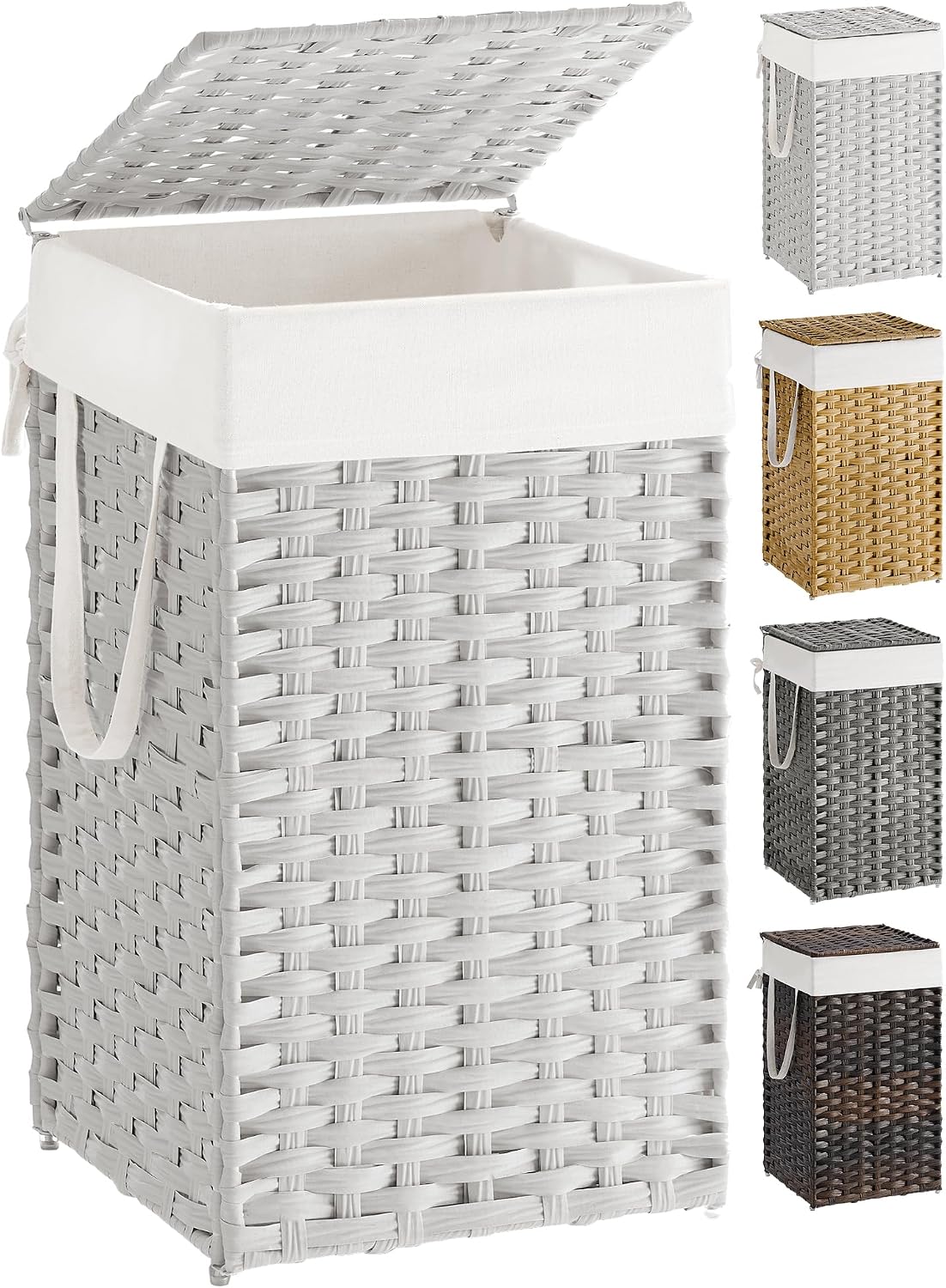SONGMICS Laundry Hamper with Lid, 23.8 Gal (90 L) Synthetic Rattan,Foldable