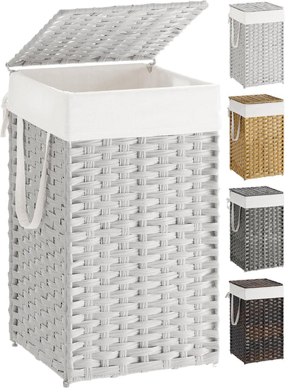 SONGMICS Laundry Hamper with Lid, 23.8 Gal (90 L) Synthetic Rattan,Foldable