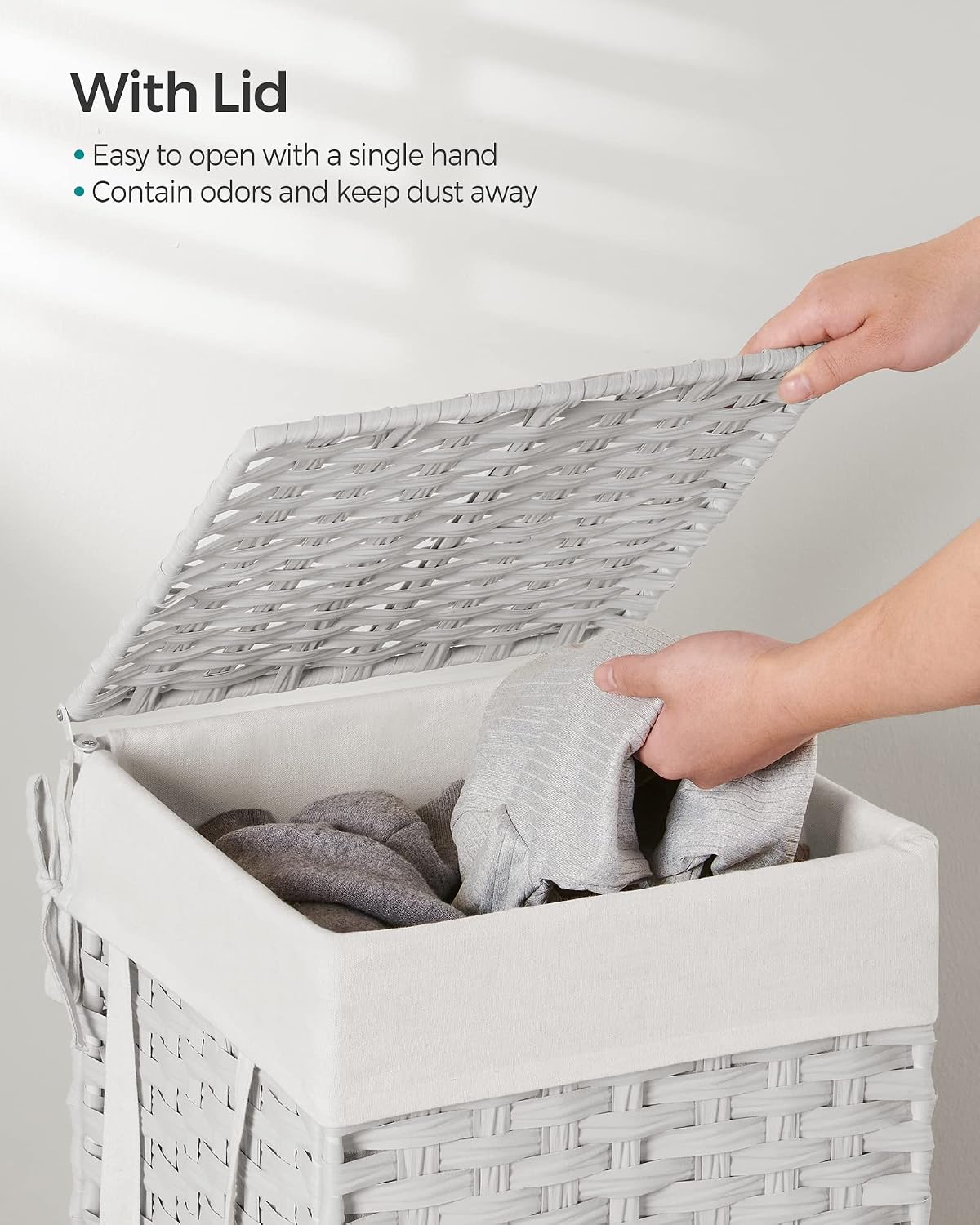 SONGMICS Laundry Hamper with Lid, 23.8 Gal (90 L) Synthetic Rattan,Foldable