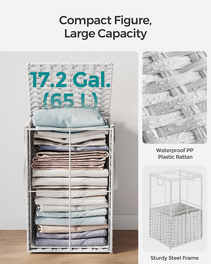 SONGMICS Laundry Hamper with Lid, 23.8 Gal (90 L) Synthetic Rattan,Foldable
