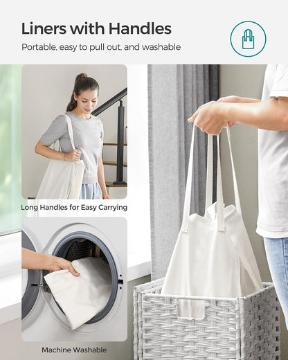 SONGMICS Laundry Hamper with Lid, 23.8 Gal (90 L) Synthetic Rattan,Foldable