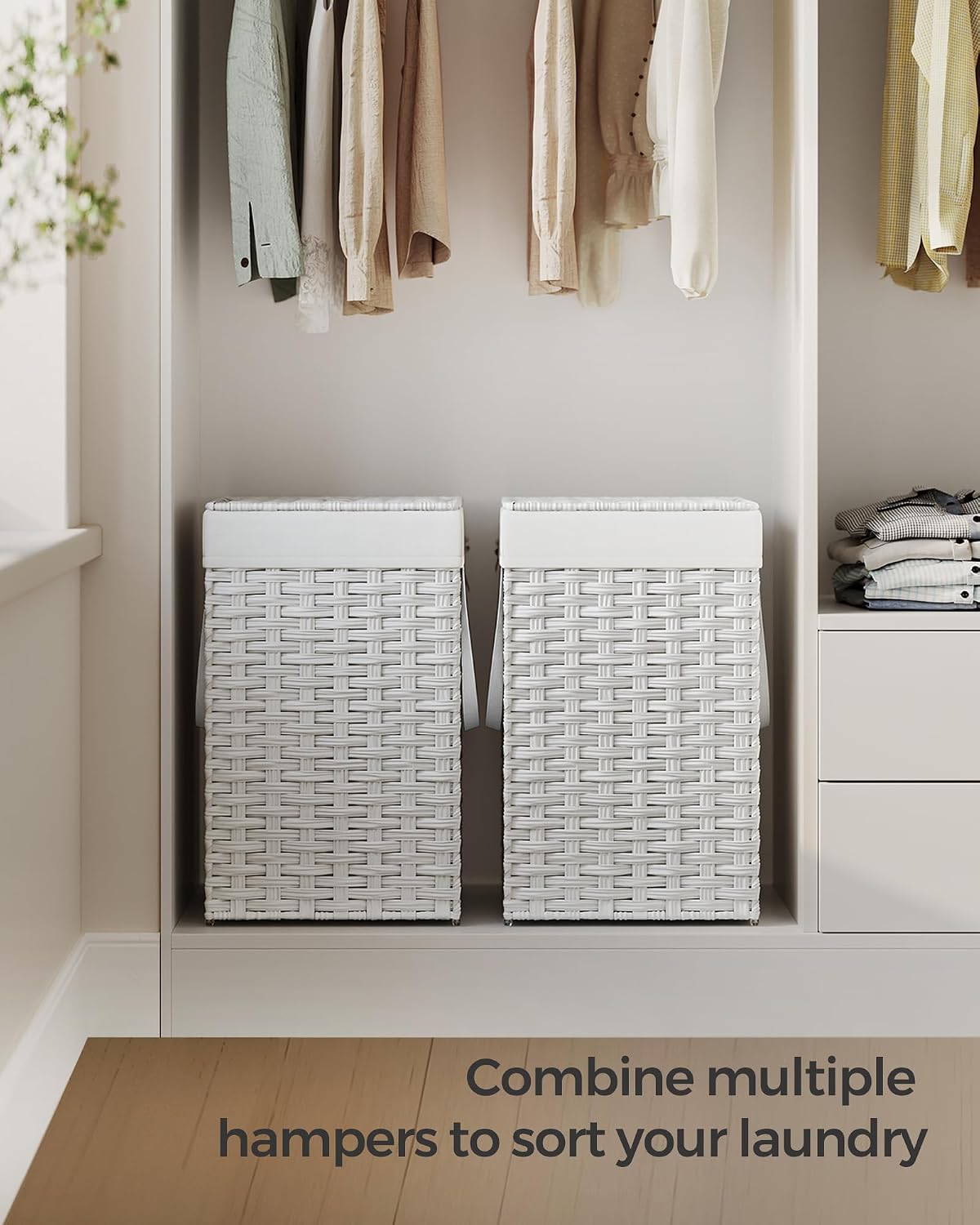 SONGMICS Laundry Hamper with Lid, 23.8 Gal (90 L) Synthetic Rattan,Foldable