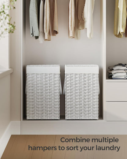 SONGMICS Laundry Hamper with Lid, 23.8 Gal (90 L) Synthetic Rattan,Foldable